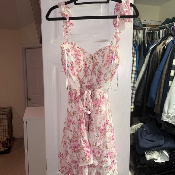 Altar'd State Pink Floral Ruffle Strap Dress - Picture 2 of 3